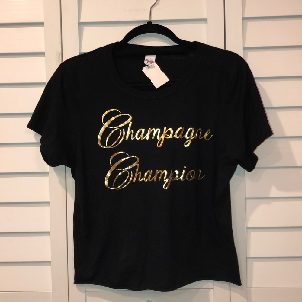 Champagne champion black and gold crop top